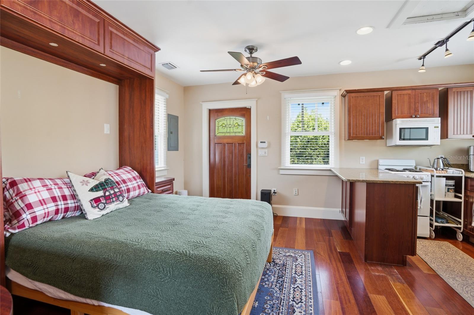 Garage apartment with built in bed and desk