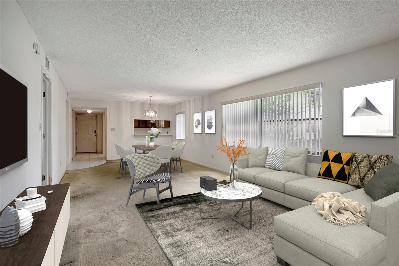 Virtually staged Living Room/Dining Room
