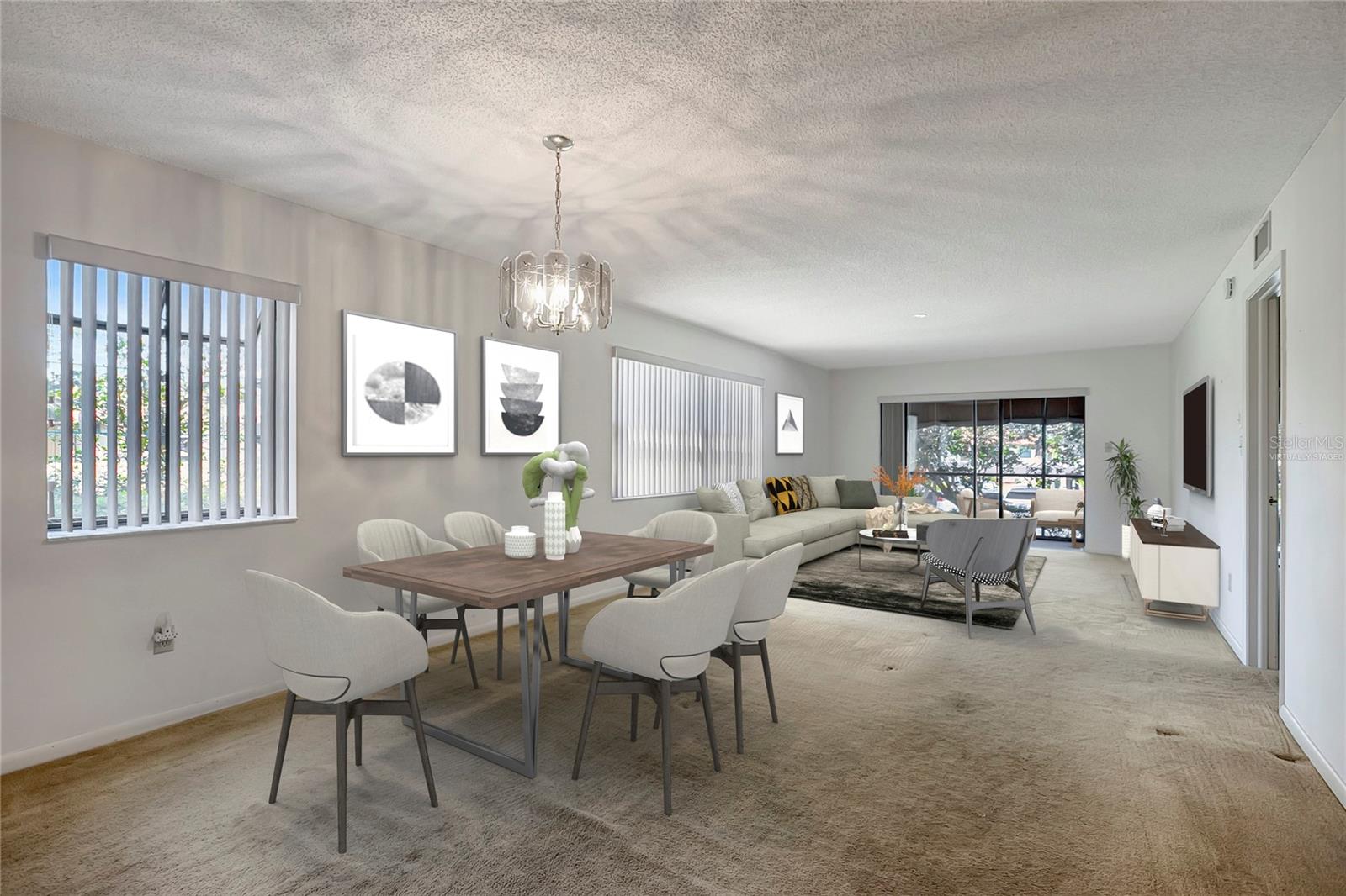 Virtually staged Living Room/Dining Room