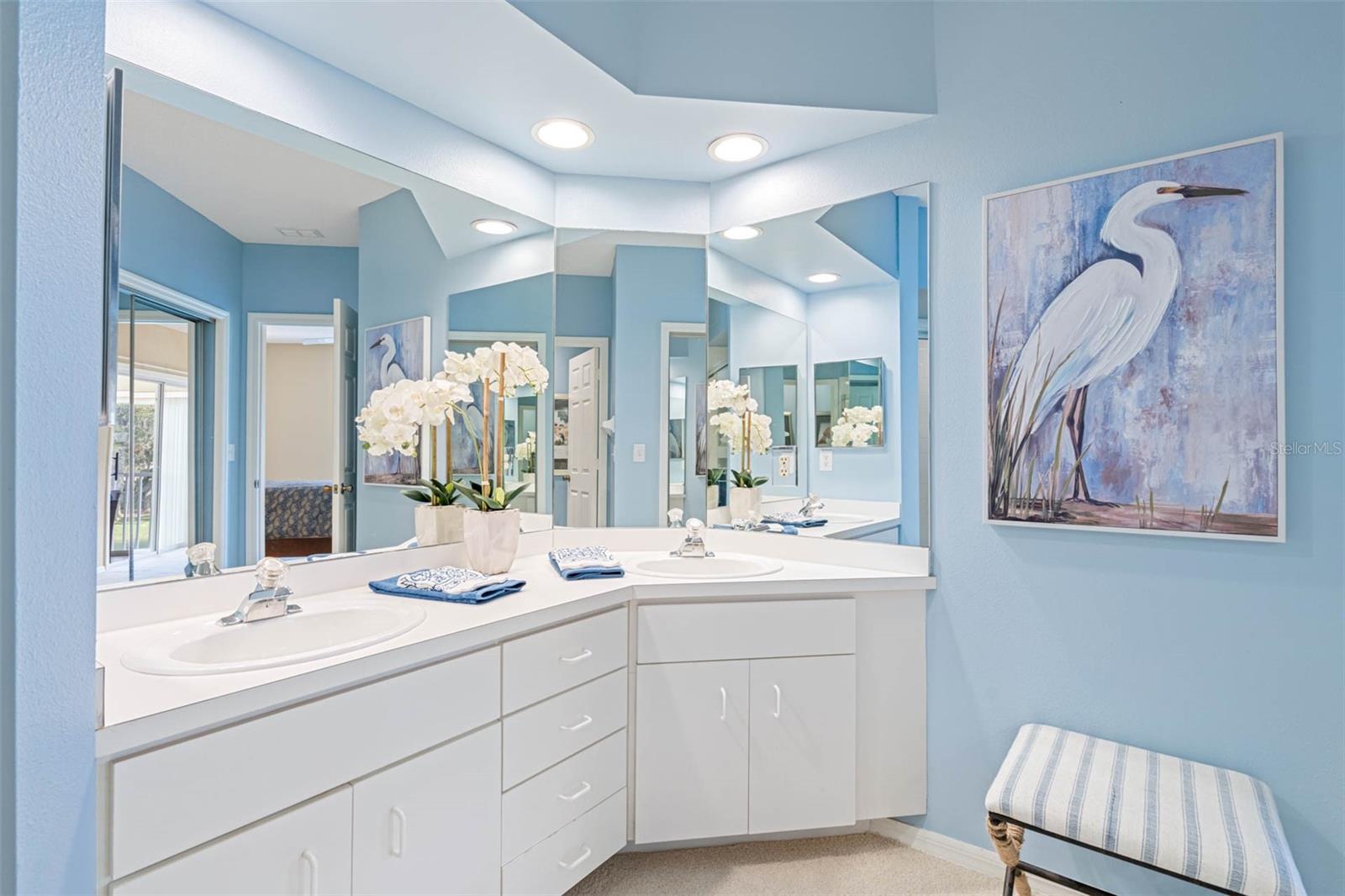 .. WHITE COASTAL CABINETS - Nice Sized Master Bath - Room For Two as They Say.. THeir is also an 8 X 6 Master Closet at entrance of Bathroom.