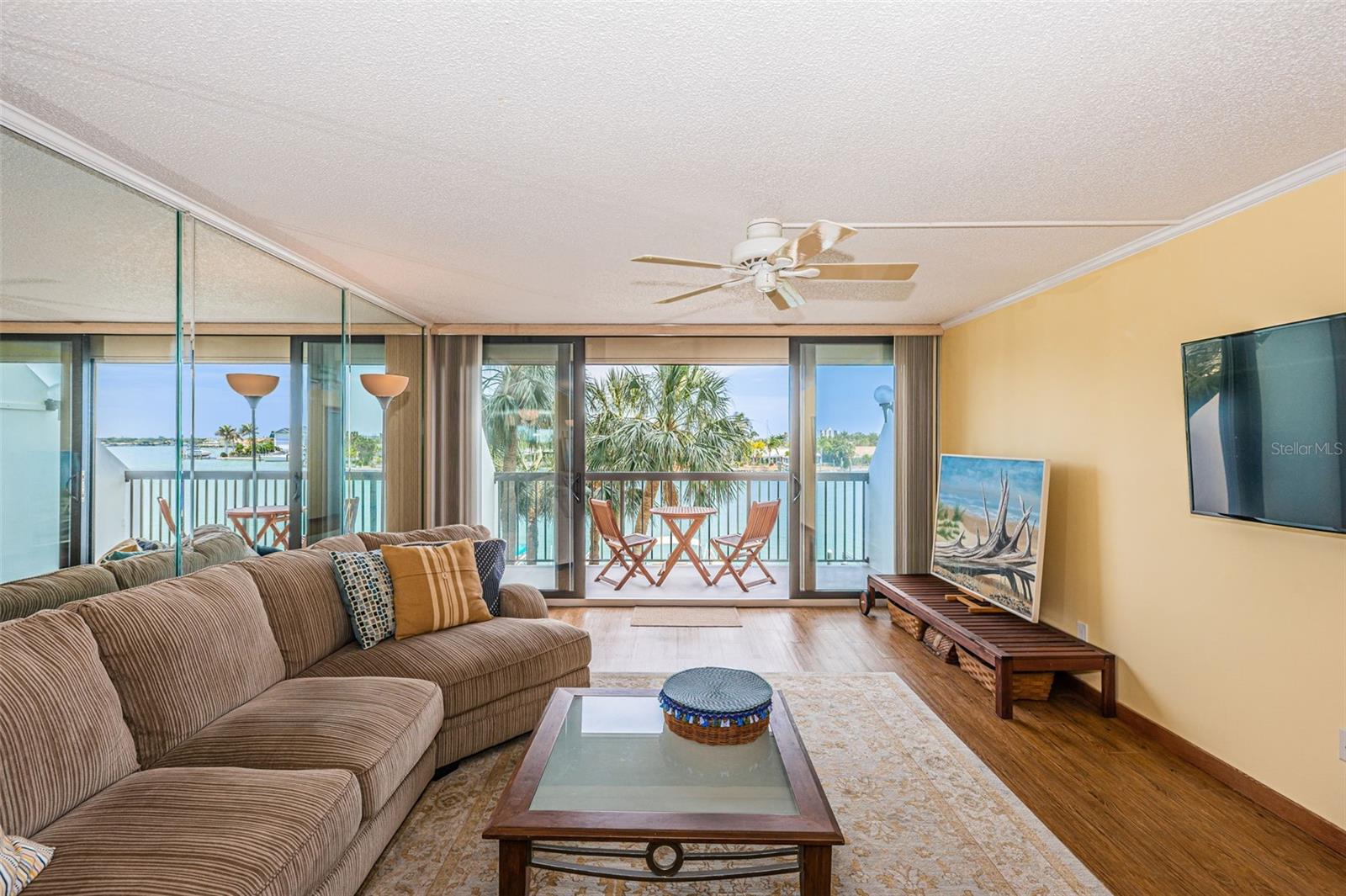 Living room opening to the oversized balcony (pained white now)
