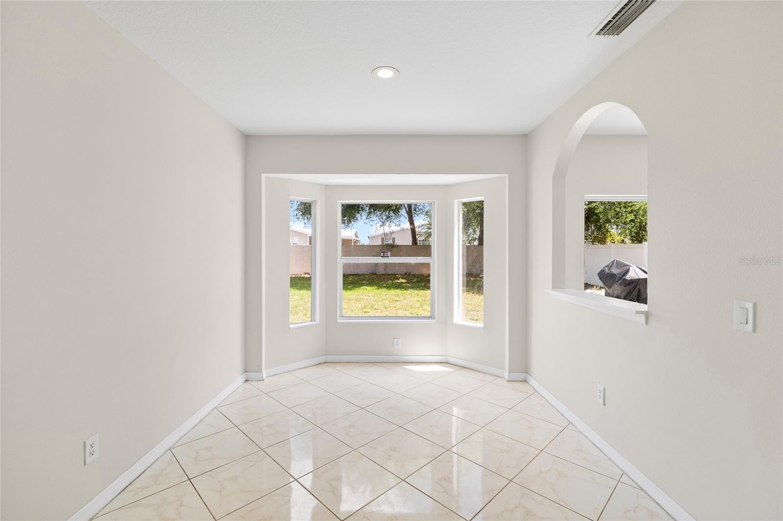 Dining area has plenty of space for a big dining table