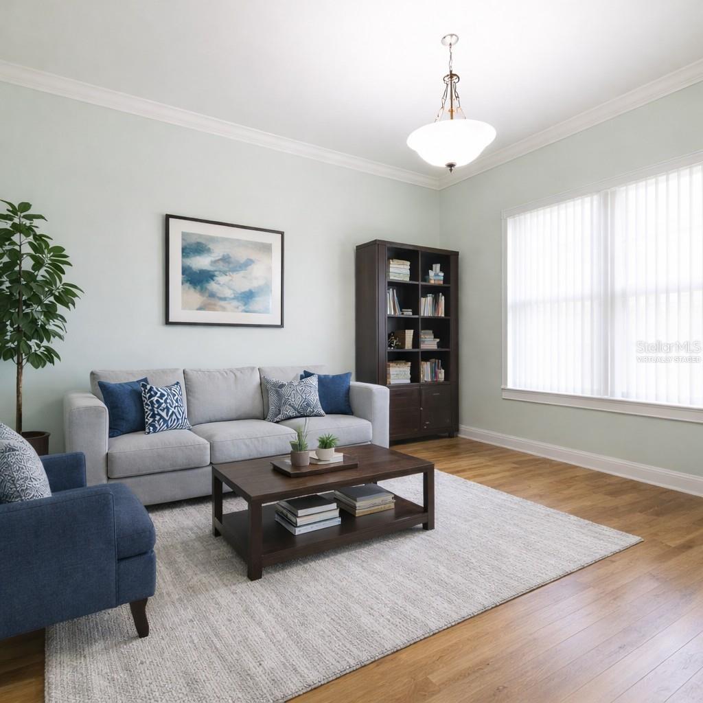 Virtually staged den.