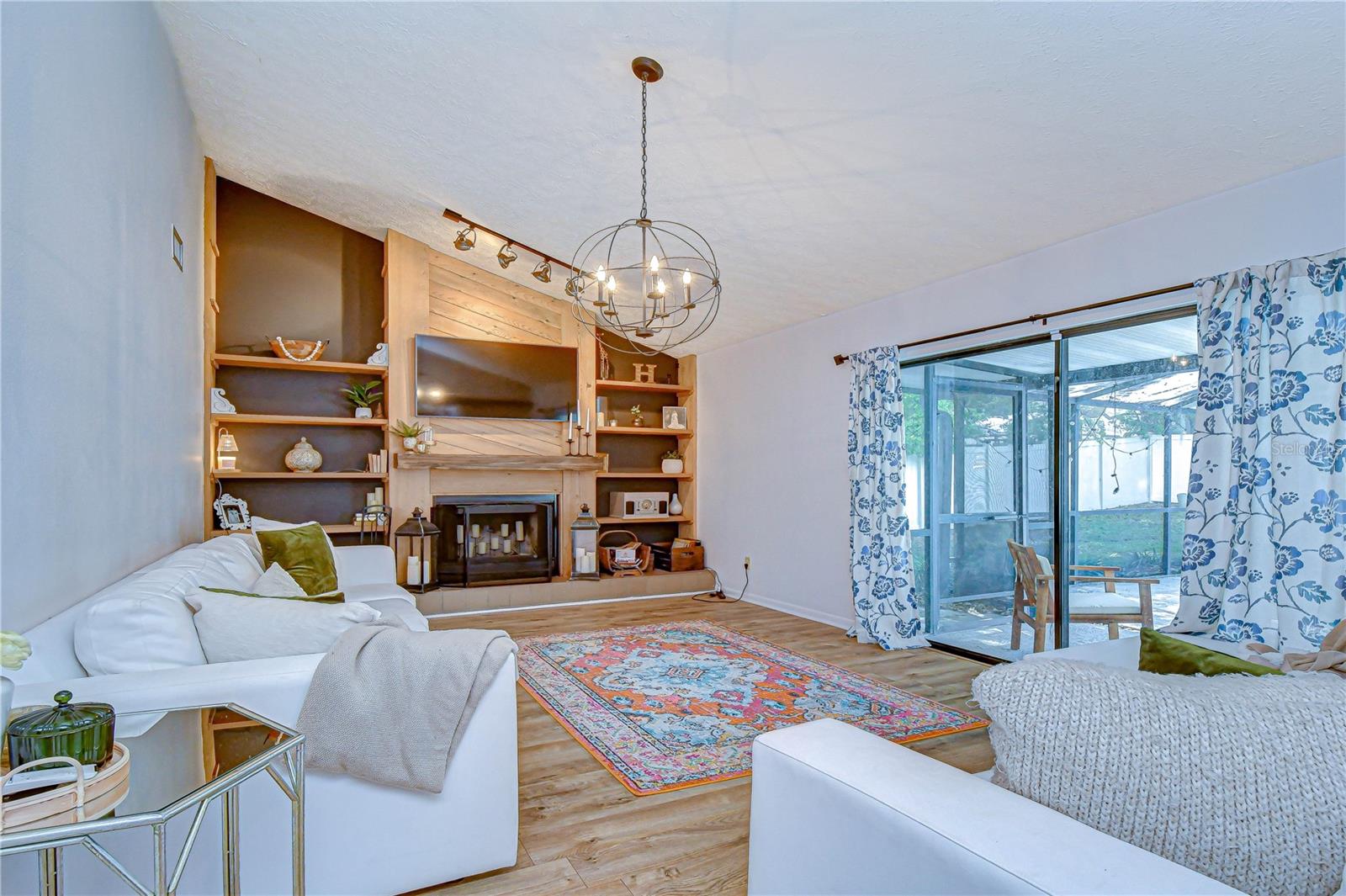 Spacious family room with vaulted ceilings.