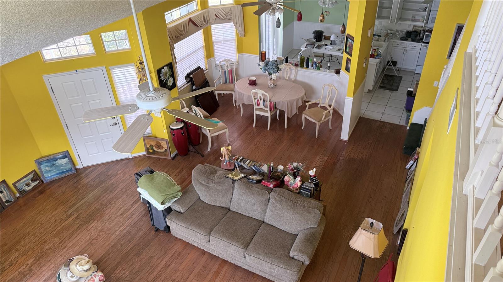Looking down at the Great Room & Dining Room