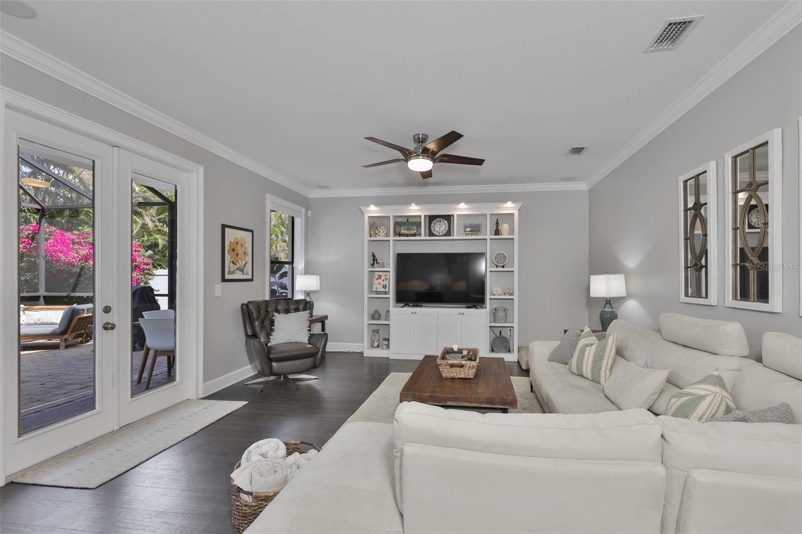 Family Room with French Doors Out to Pool