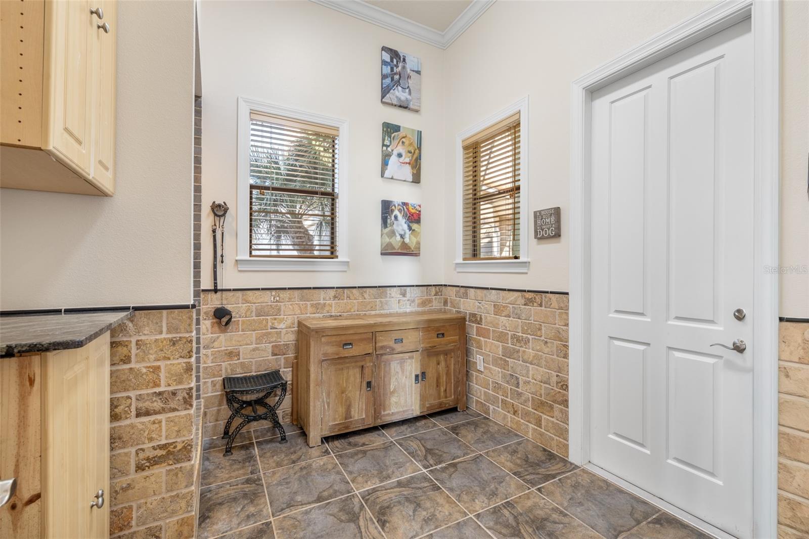 Pet shower door to the garage