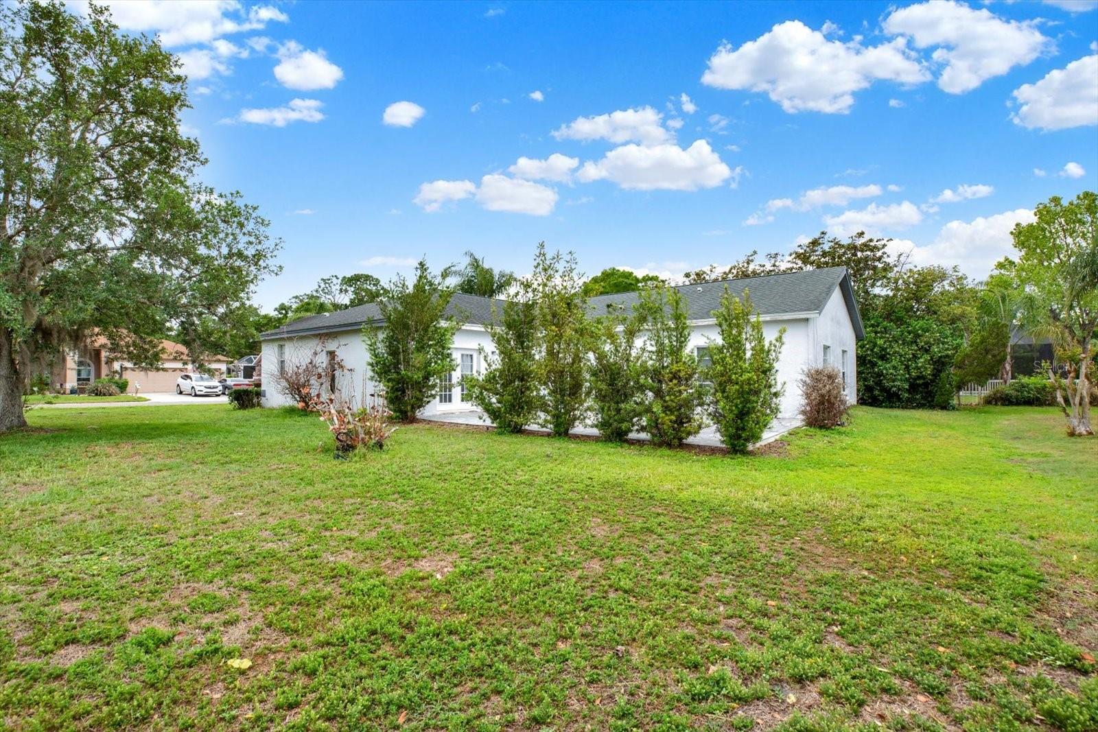Private backyard on a corner lot