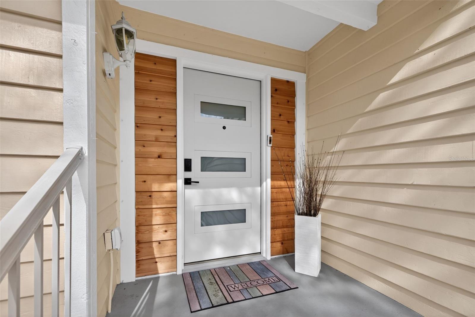 New front door with modern, elegant touch.