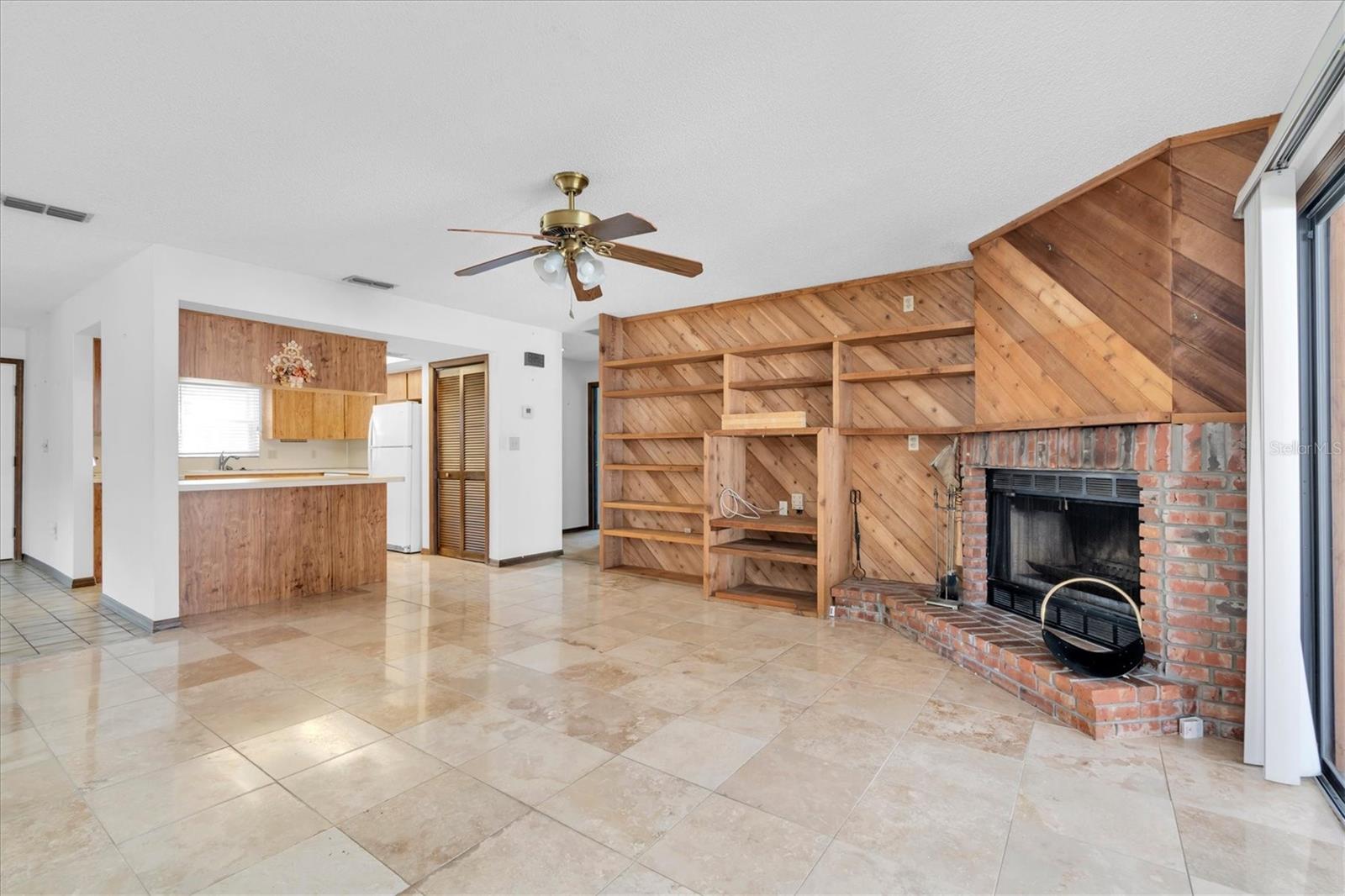 Family room with fireplace
