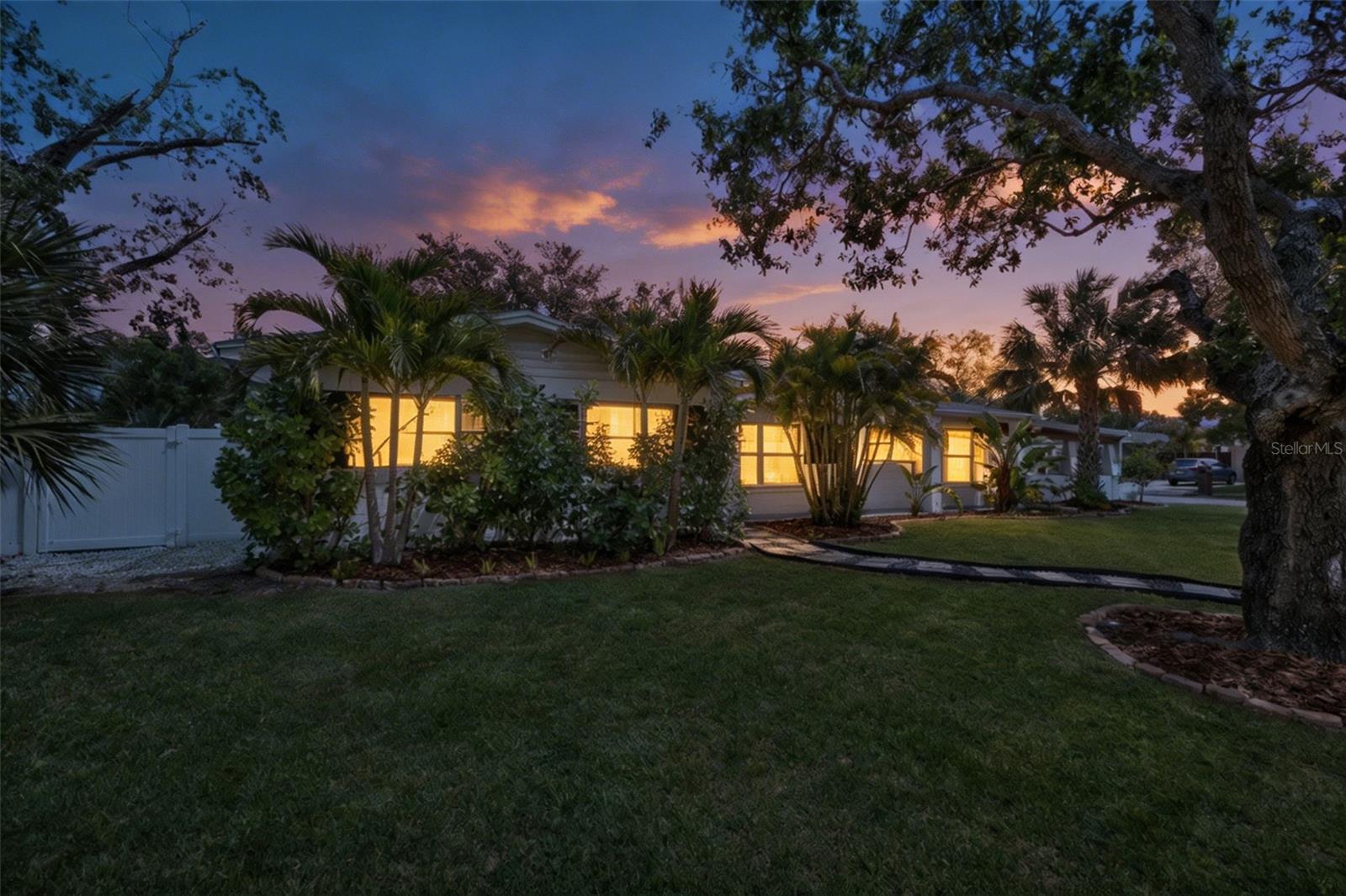 twilight photo of the home