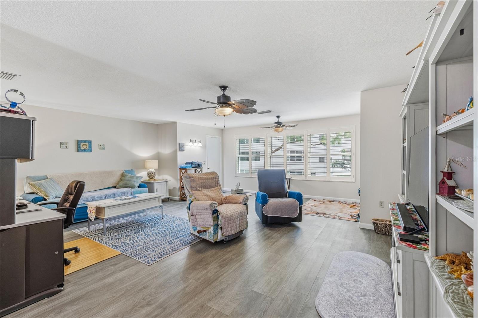 Wide living room with natural light