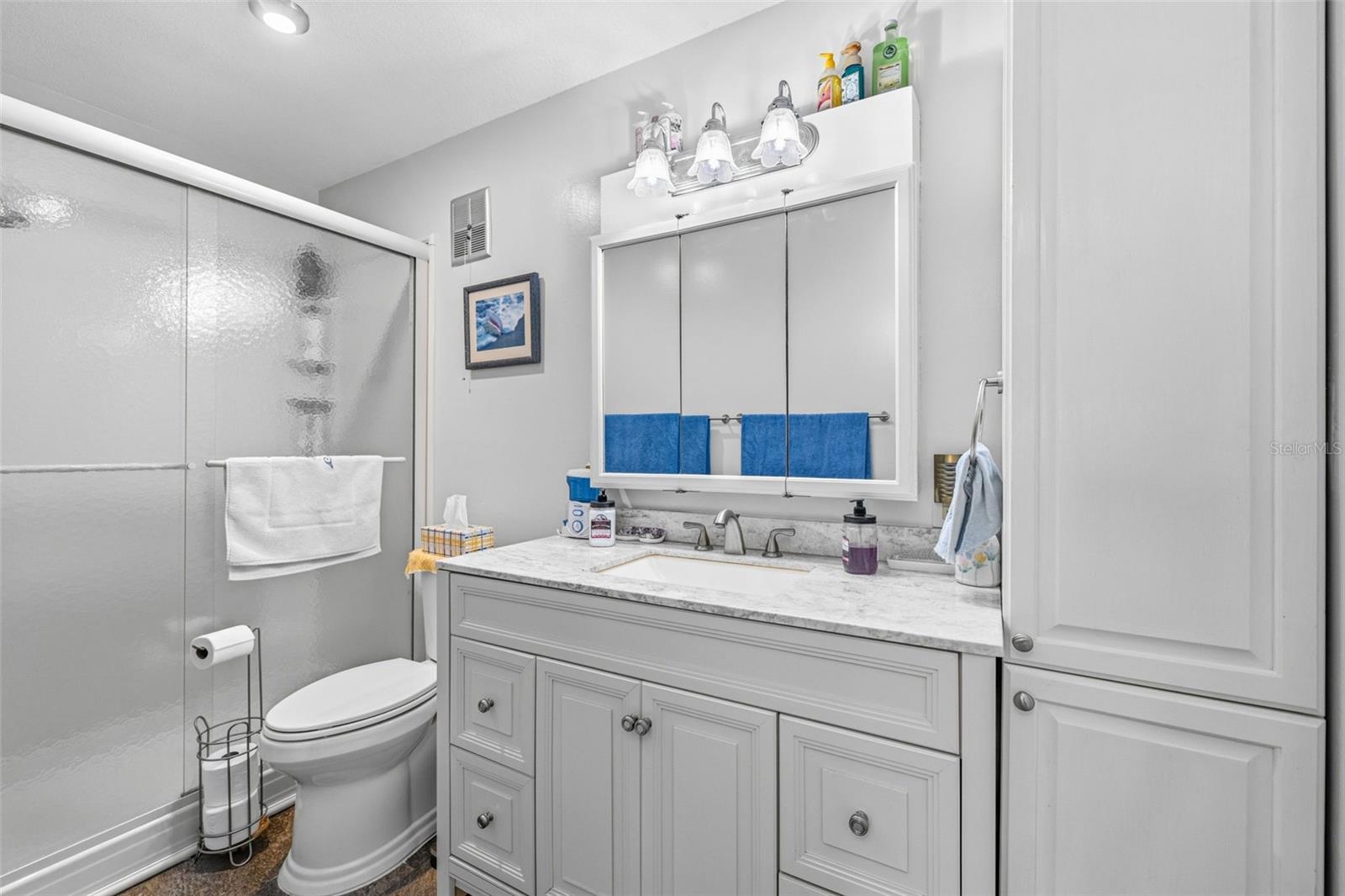 Bathroom with updated vanity and storage