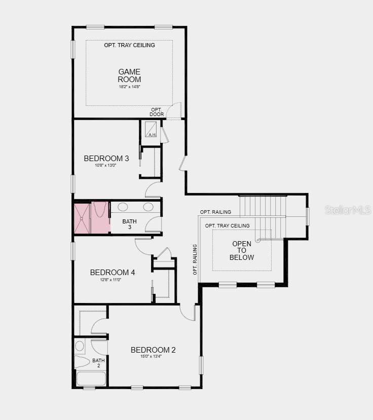 Second Floor Plan - Additional Highlights Include: built-in bar in the great room, 2-car courtyard style garage, covered extended lanai, garden tub in the primary bathroom, pocket sliding glass door in the great room, tray ceiling package, shower in place of a tub in bathroom 3, interior door into the game room, and 8' interior doors