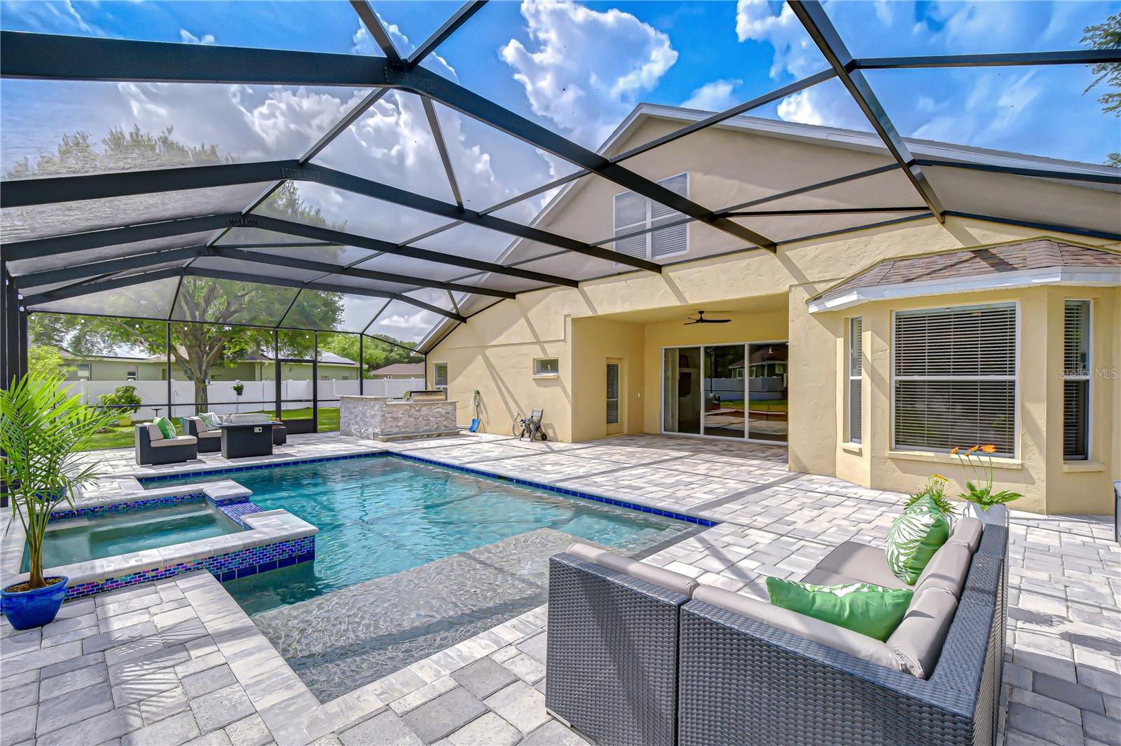 Caged heated saltwater pool