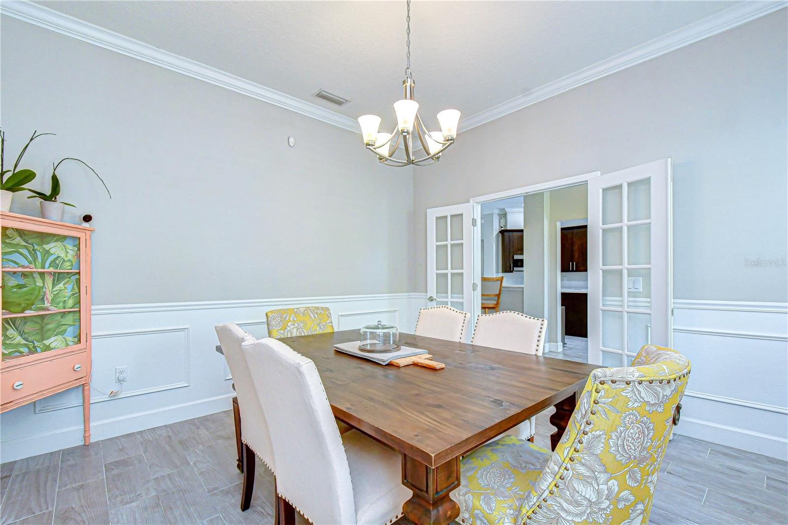 Private dining room with elegant French doors.