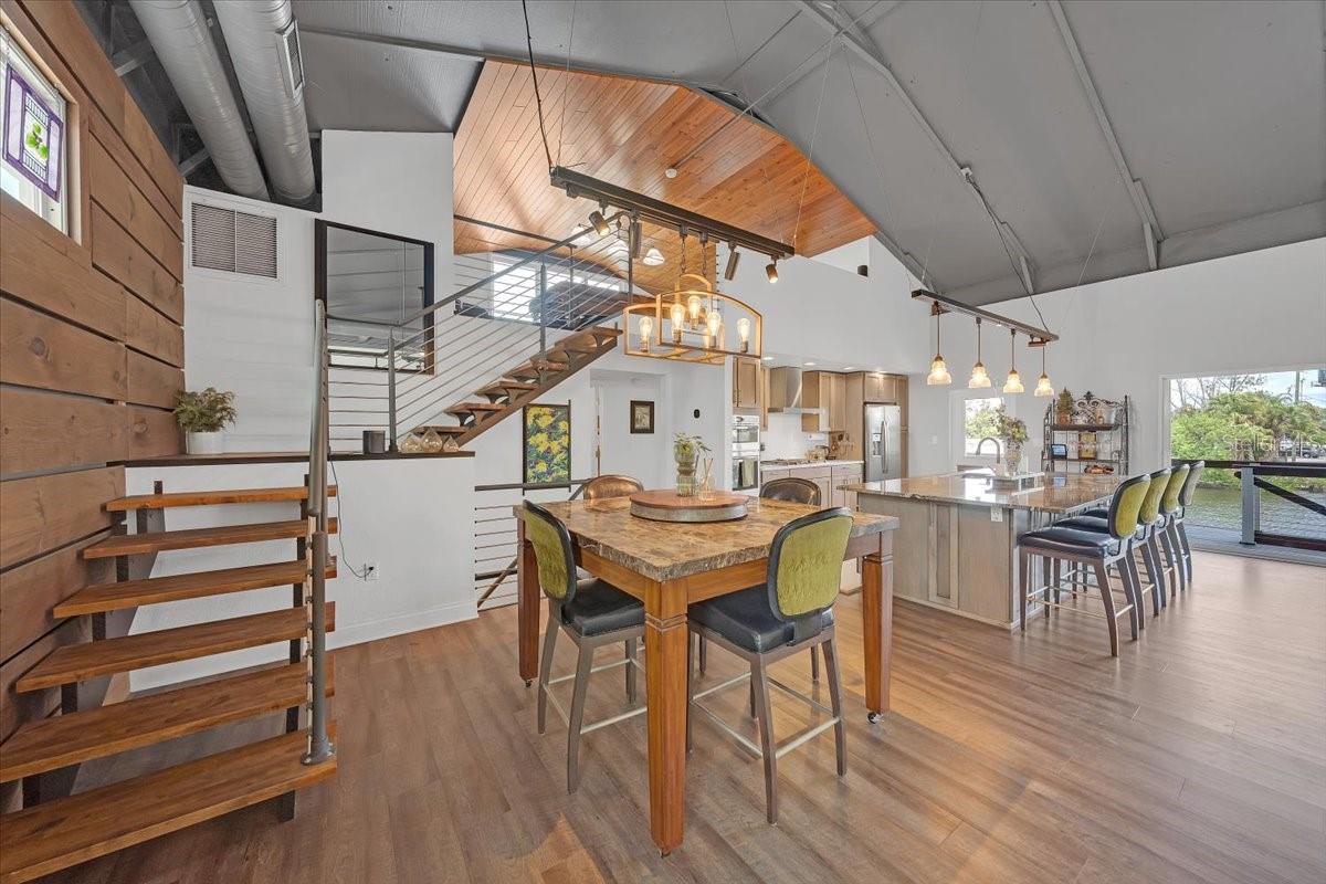 Integrated dining space within open floor plan.