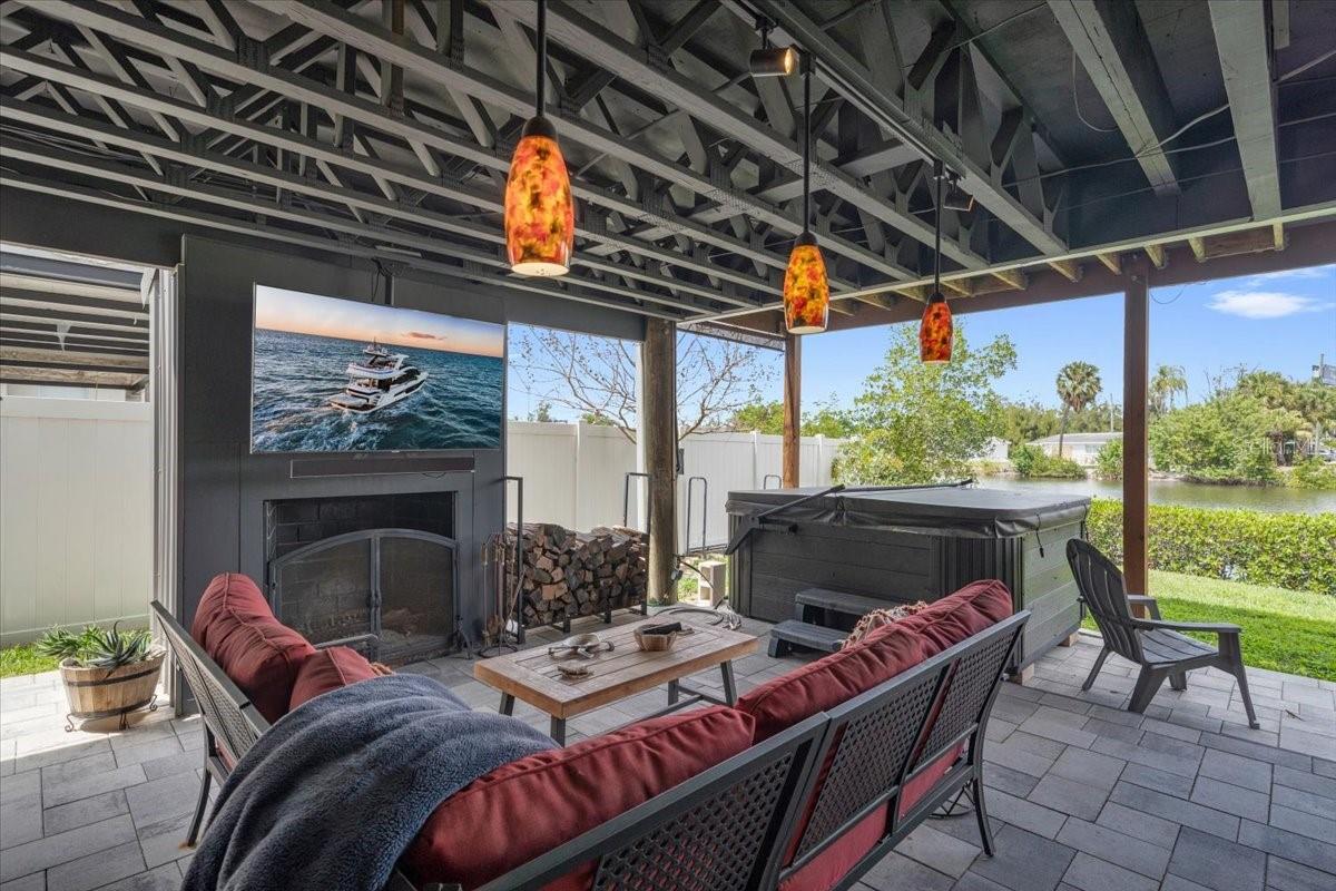 Wood-burning fireplace for cozy evenings.