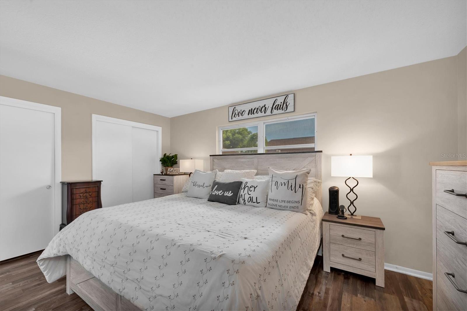 Primary bedroom has double closets along the entire wall!