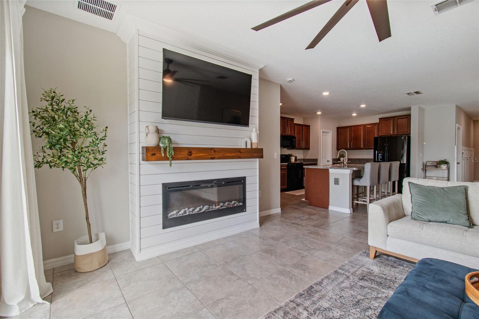 custom built fire place and entertainment center