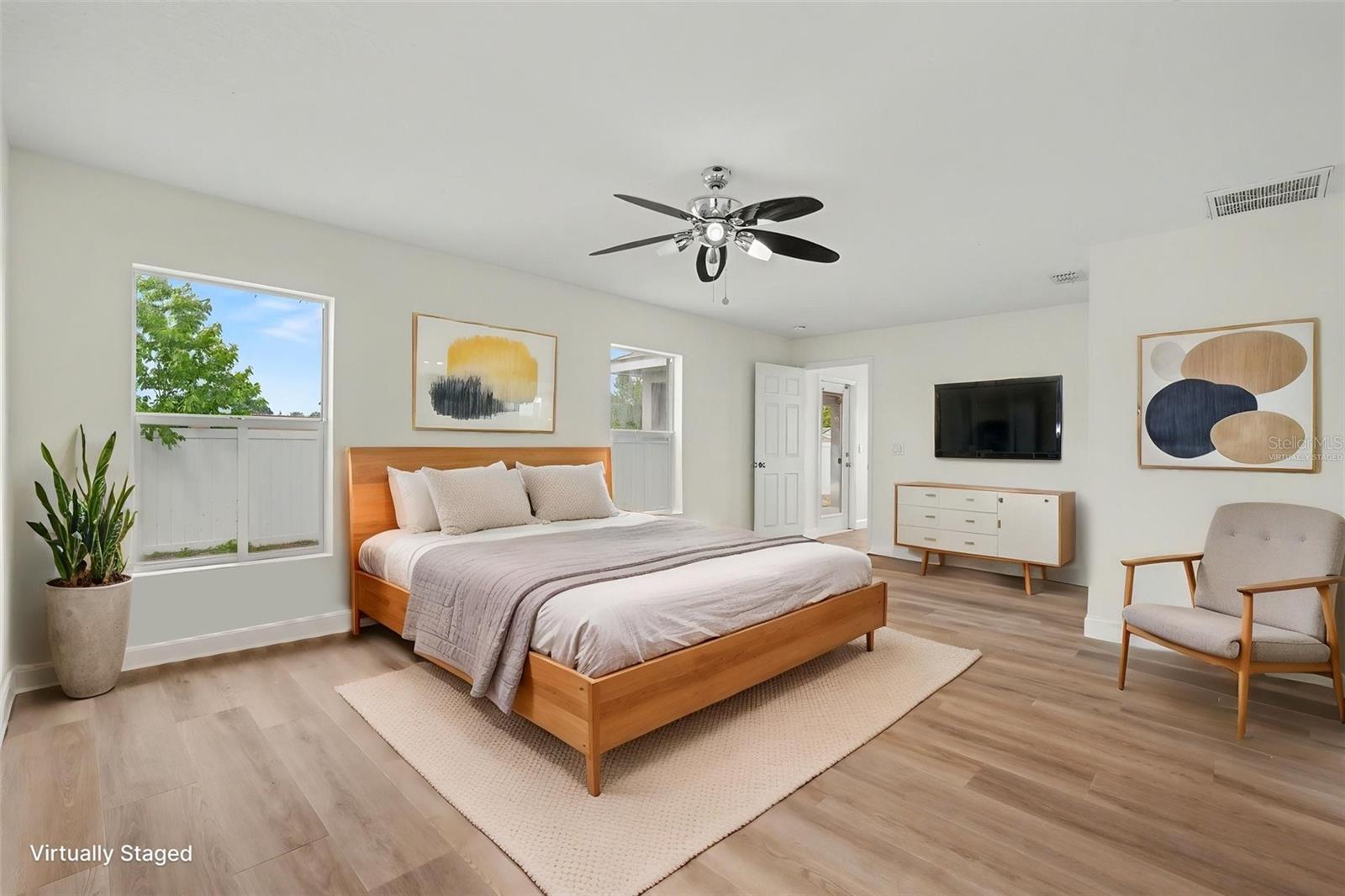 Virtually staged primary bedroom