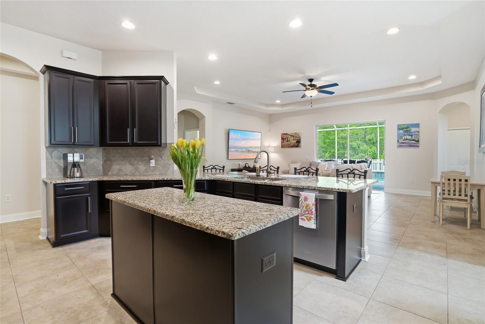 view of the family room and pool area