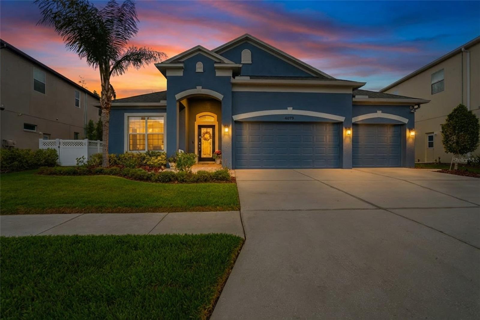 beautiful sunset in the back of the home