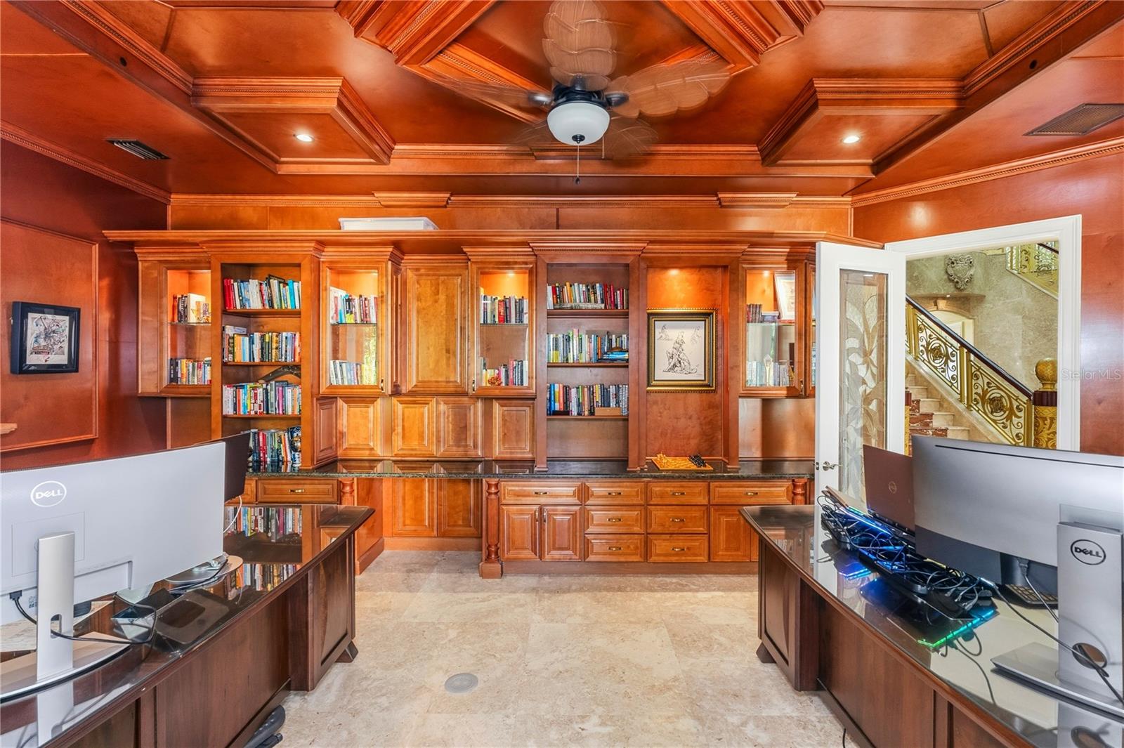 A refined workspace with character and architectural detail.