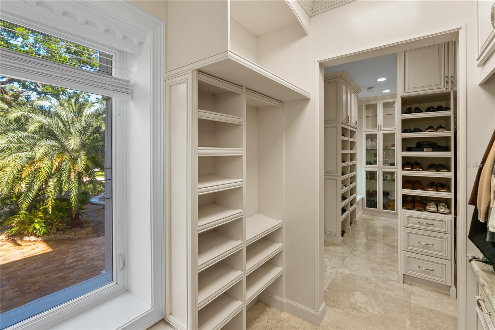 5 closets plus safe room in the Primary Suite