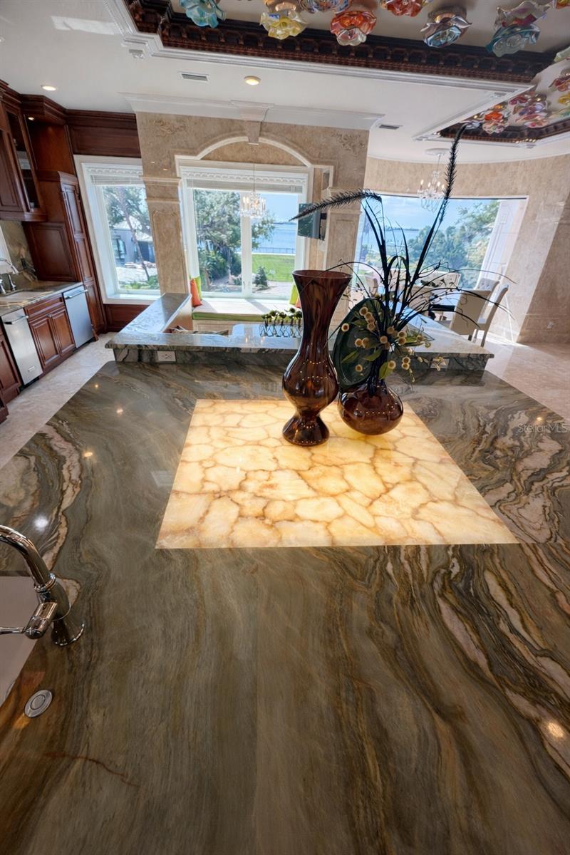 Backlit Onyx center island.