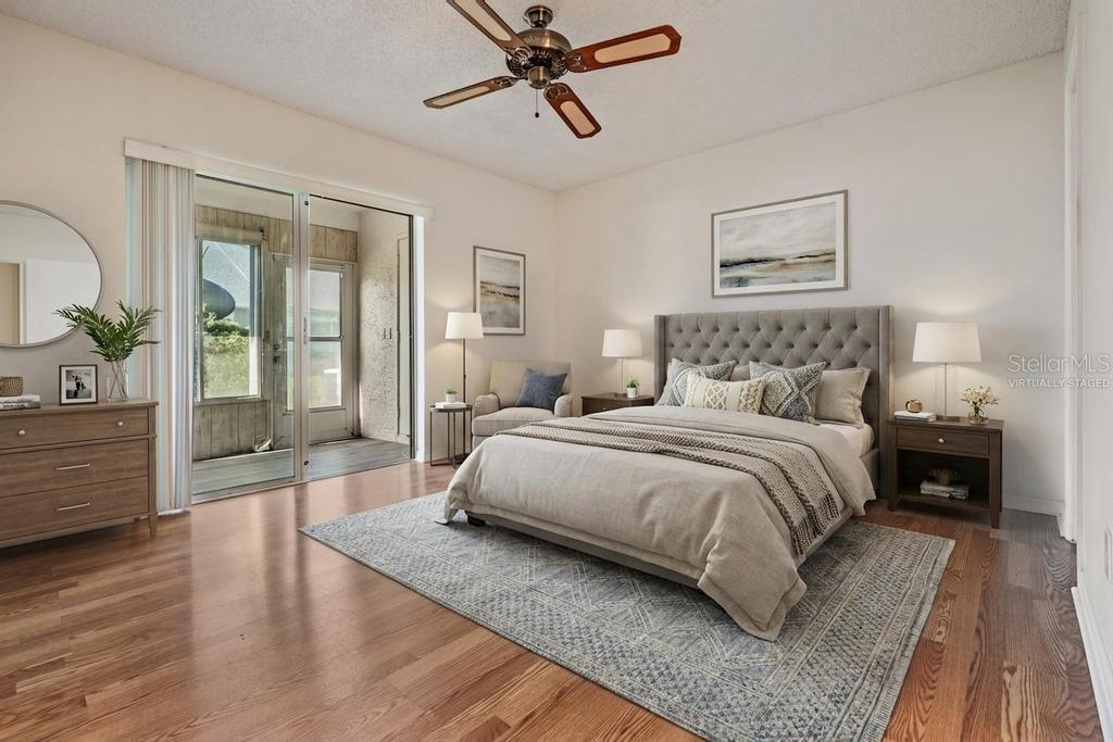 Virtually staged primary bedroom