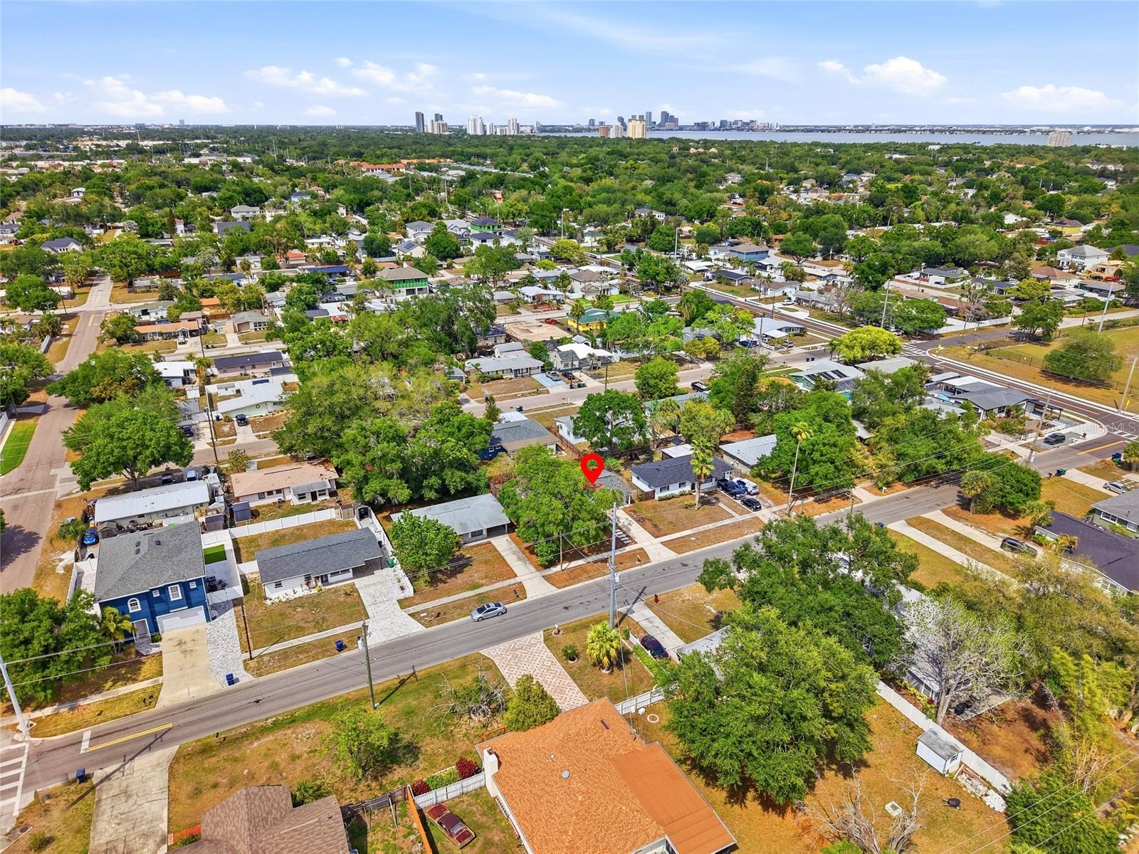 Aerial View of Neighborhood with View of Downtown Tampa