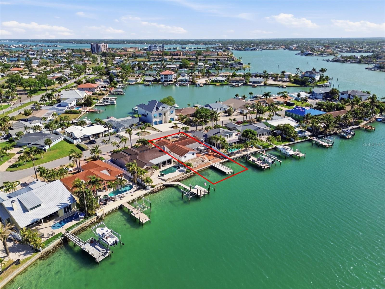 Drone shot of 4 Bellevue and surrounding neighborhood looking towards the northeast.