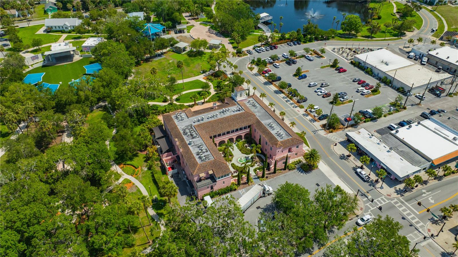 The Hacienda Hotel is next to Sims Park where many festivals & community events are held.