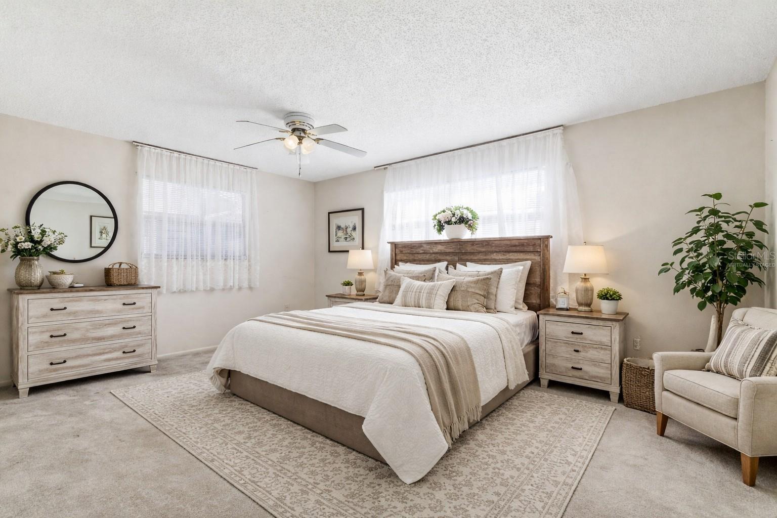 Virtually staged primary bedroom