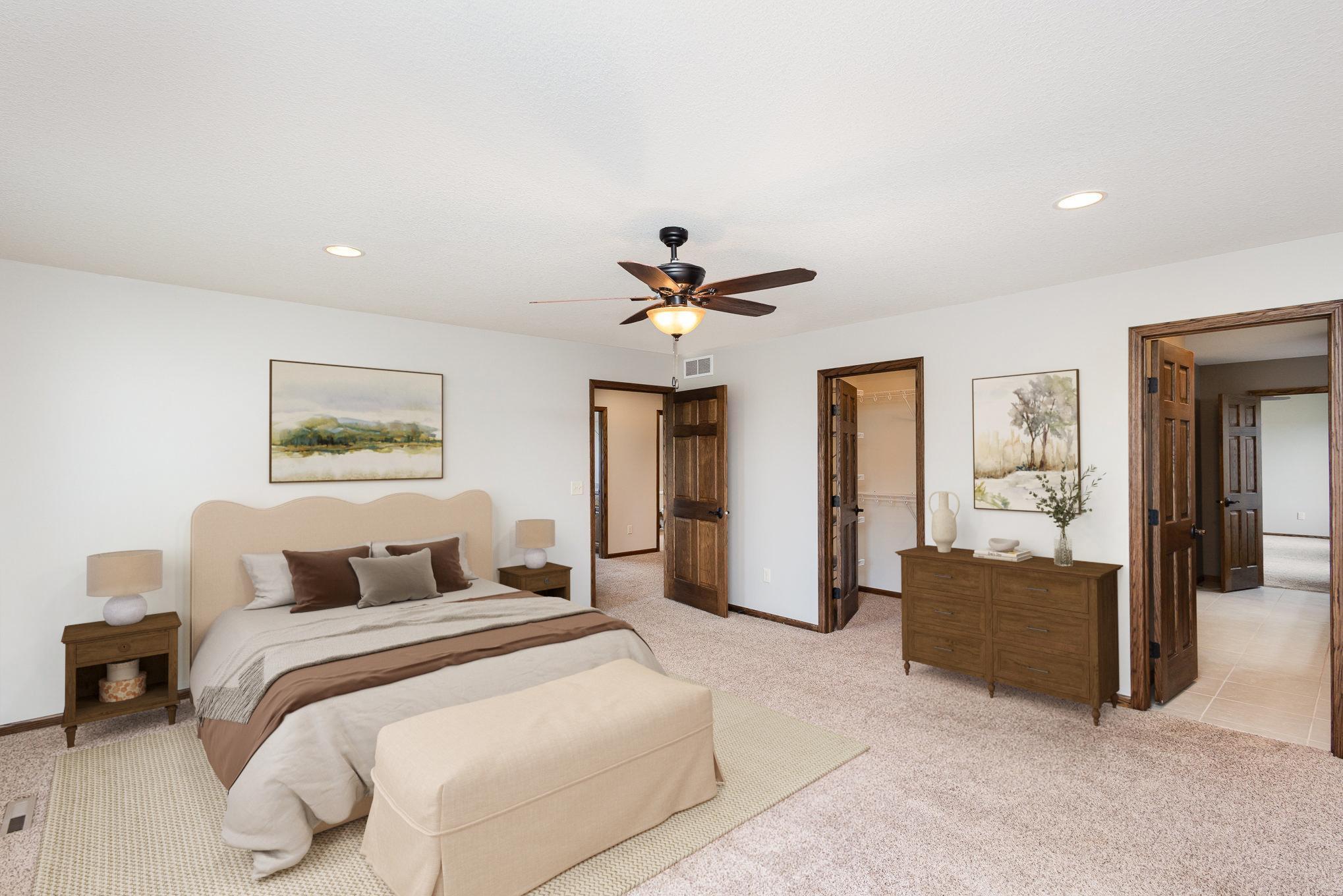 Virtually staged primary bedroom