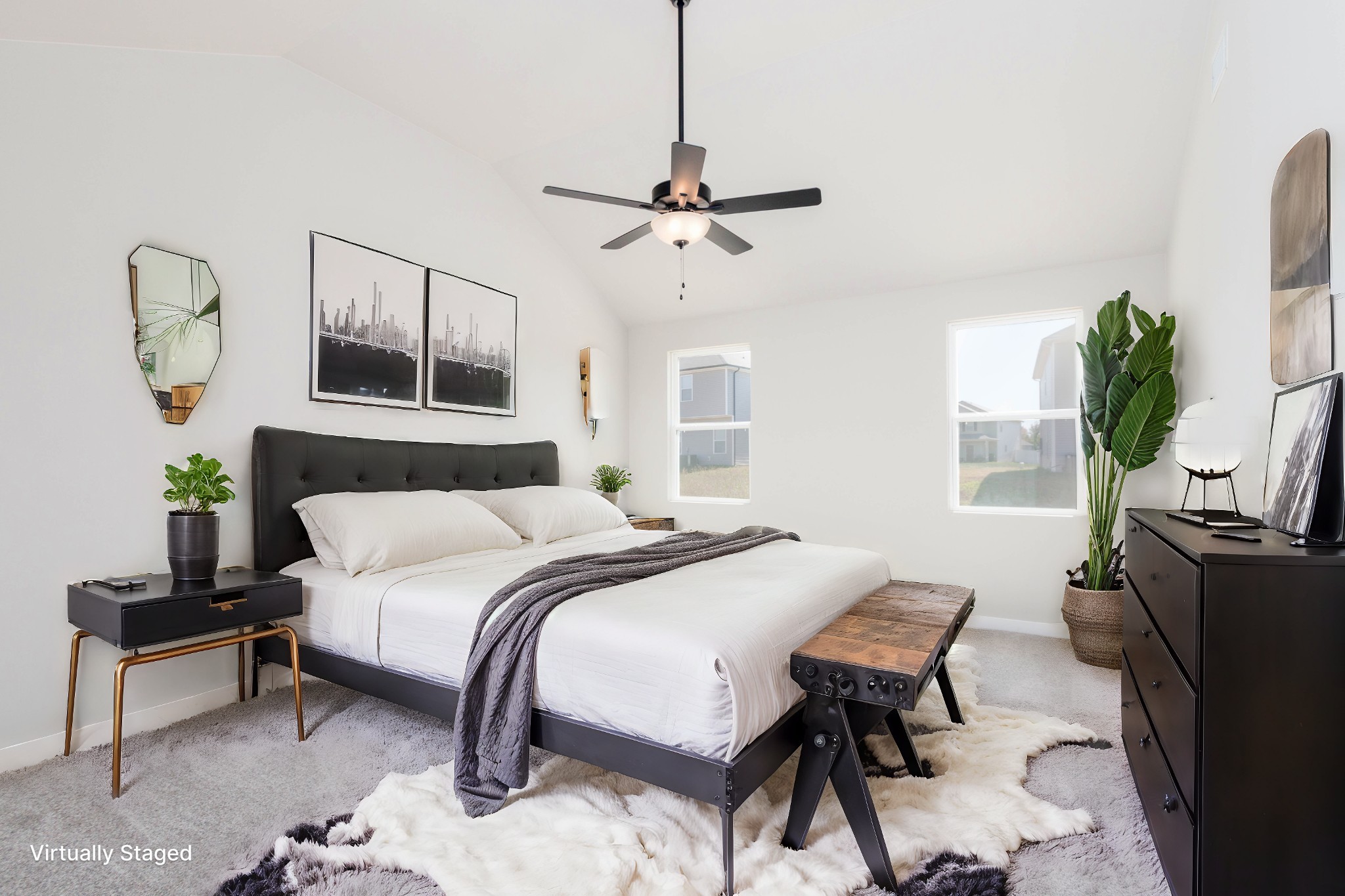 Virtually Stage Primary Suite with Vaulted Ceilings. Pictures are of a similar floorplan that was built previously. Representation ONLY. Buyer/Buyer's Agent to verify selections.