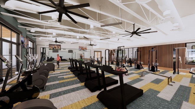 A state-of-the-art Fitness Center is also going to be included in Southern Harmony. Here is an artist’s rendering of the Fitness Center.