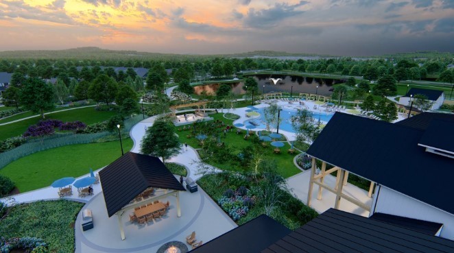 Look at how beautiful the outdoor dining pavilion, firepit and park areas will look!