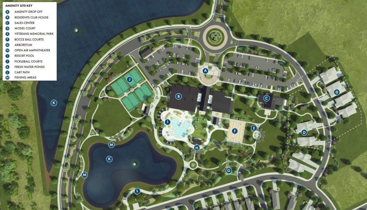 Here is an aerial map to provide you with the location of all community amenities that will be available to you when you live in Southern Harmony!