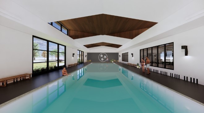 Our community will also include an indoor lap pool…perfect for when the weather gets colder! This is an artist’s rendering of the indoor pool. The indoor hot tub is not pictured in this rendering.