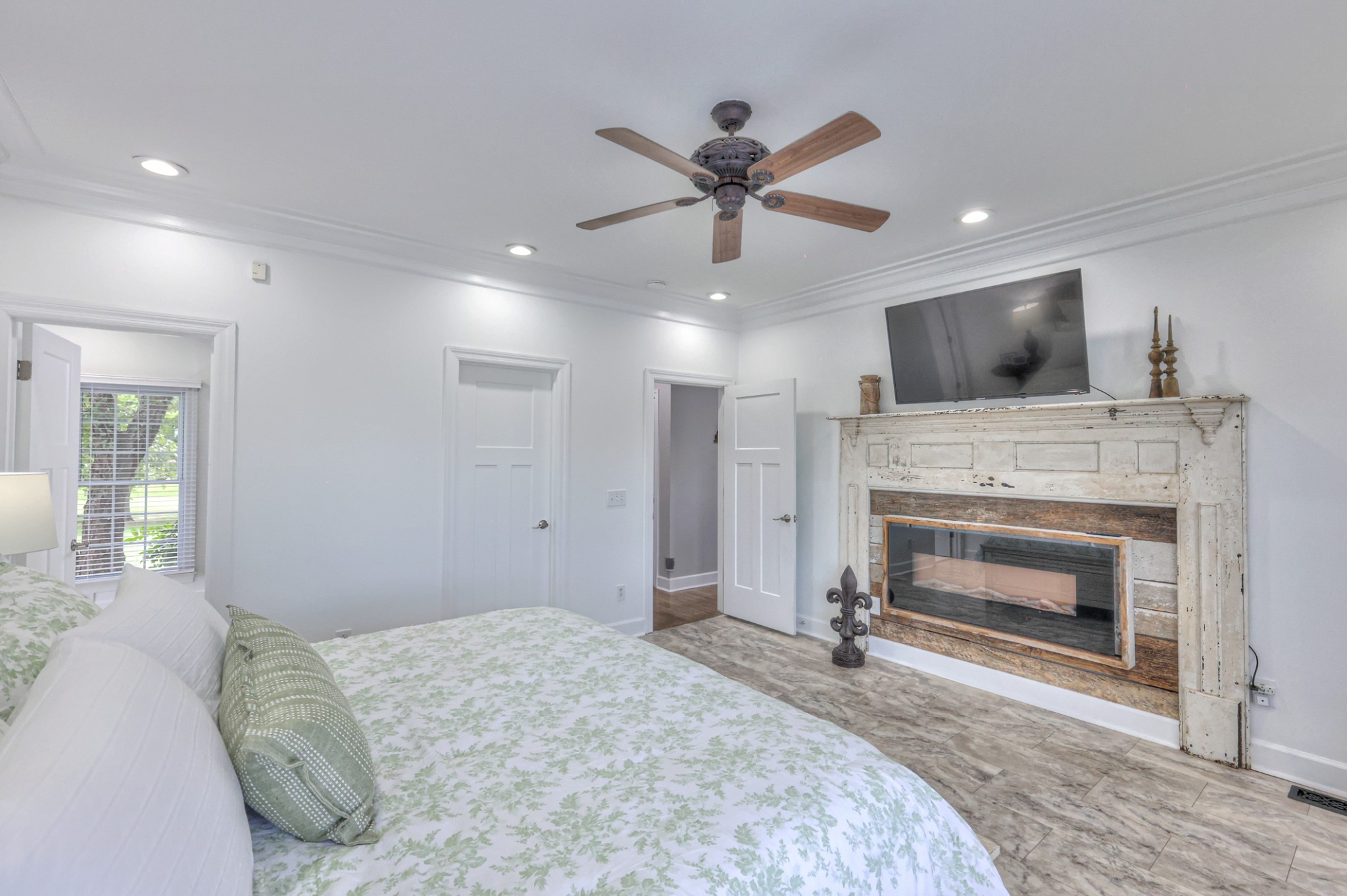 Electric fireplace in master bedroom