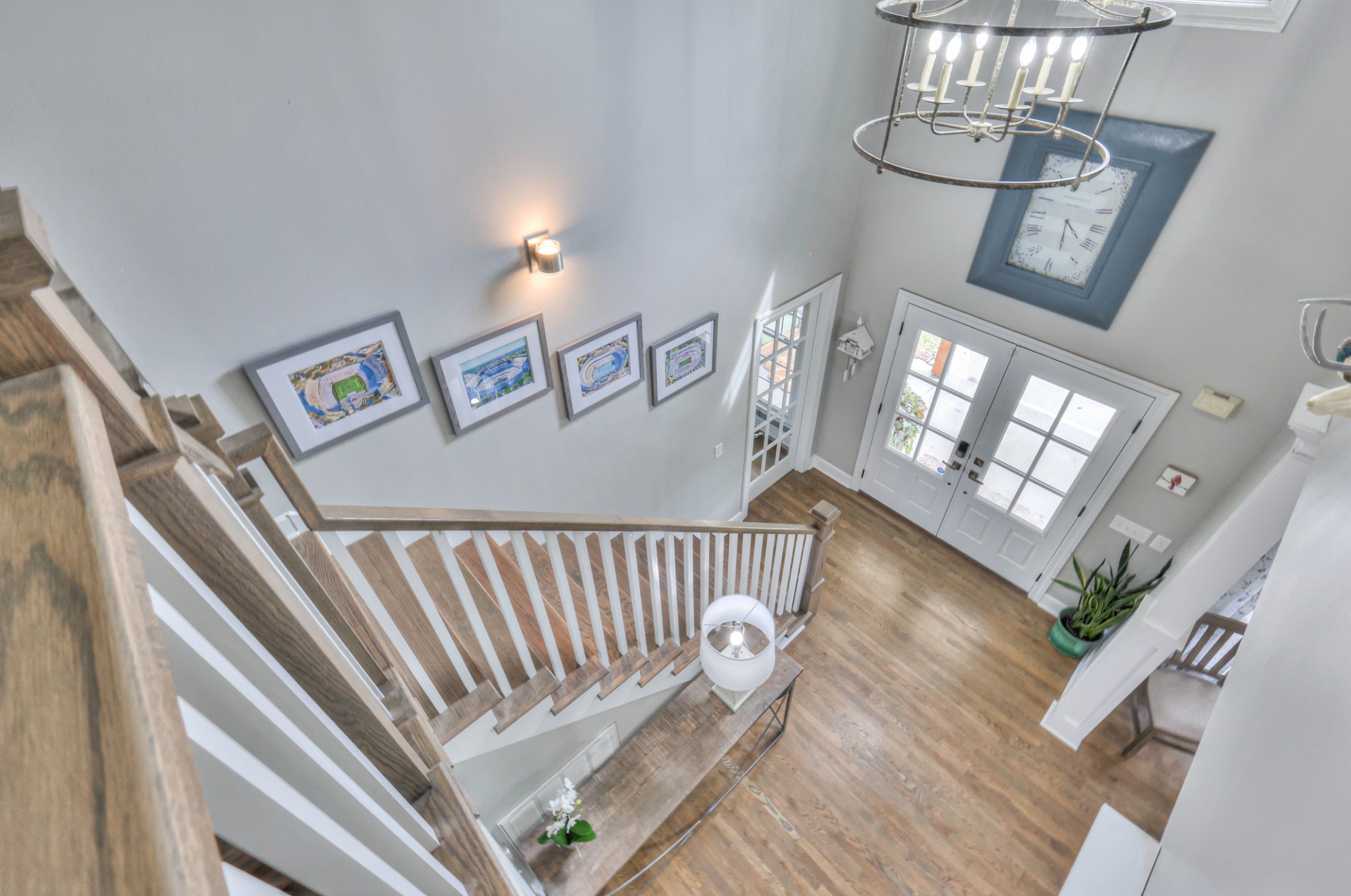 View looking down the stairs towards front door