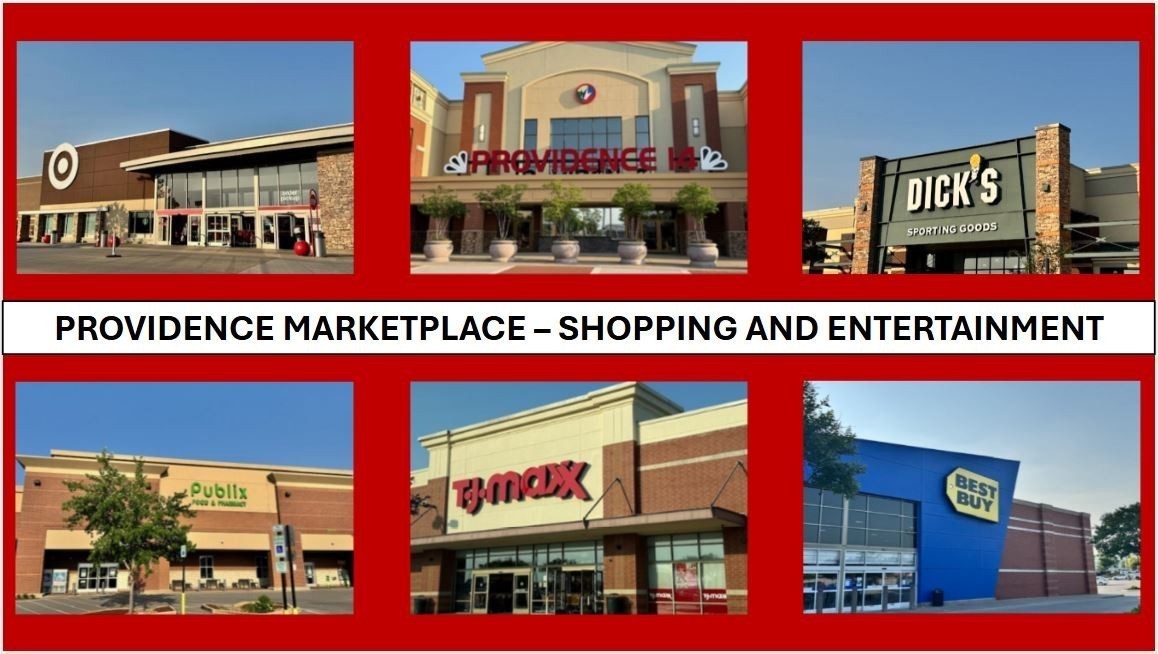 Enjoy the convenience of Providence Marketplace, where you'll find a diverse mix of shopping, from charming local stores to major retailers such as Target, Best Buy and Dick's Sporting Goods.