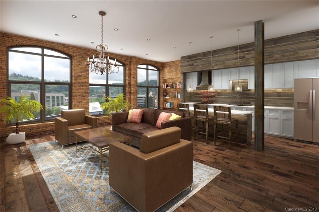 17 N Market Street 301 Asheville, North Carolina Welcome to this intimate, boutique loft experience located on Downtown Asheville's oldest historic brick road. Only 14 units available exuding top of the line luxury in the heart of downtown. Be a part of this unique and limited opportunity for brand new construction in downtown Asheville, as the historic address 17 North Market Street celebrates it's 100th anniversary. Reclaimed brick walls, reclaimed hardwood floors, and luxury finishes abound in this one of a kind building walking distance to award-winning restaurants, arts, and shopping. Parking available for the first seven units sold. Five units already reserved. Stop by our showroom at 47 Patton Avenue to experience this opportunity!
** These conceptual renderings are to give an idea of the unit. Furnishings, and decorator items not included, views will be different angles, finishes could vary.
