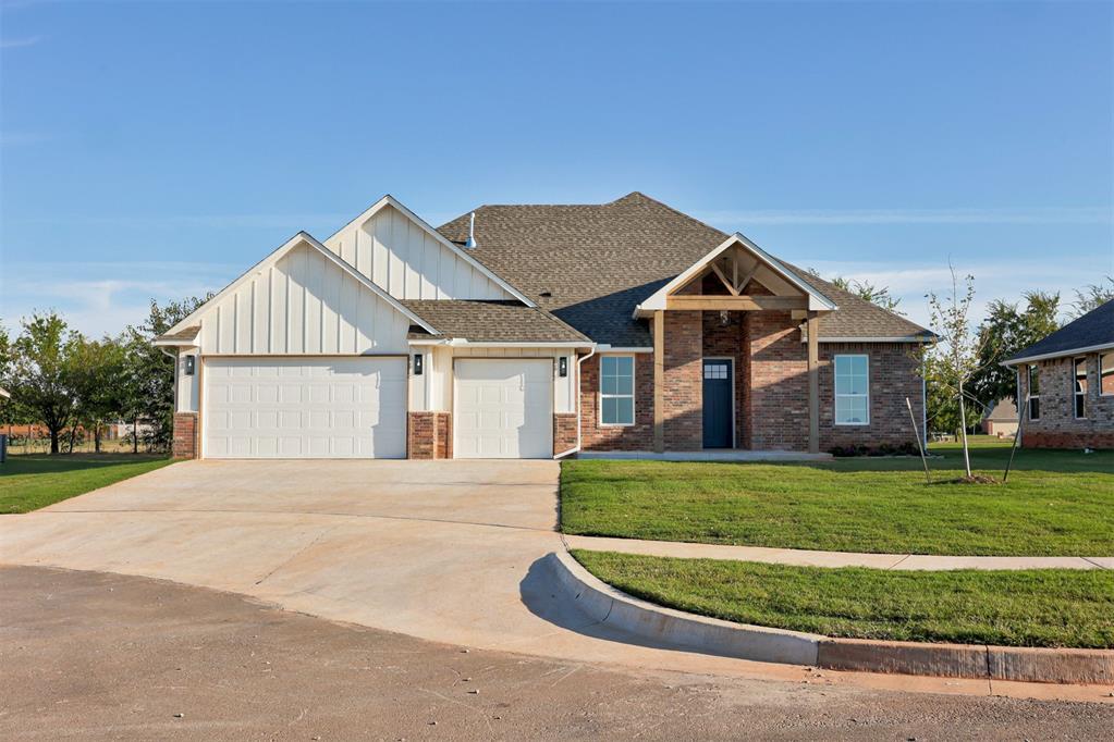 Brand-new custom builder plan featuring 5 bedrooms (or 4 + office), 3 full baths, and a spacious open layout. Gourmet kitchen with built-in double ovens, microwave, cooktop, spice rack cabinets, and an incredible walk-in pantry with open shelving, cabinets, drawers, and counters. Living area boasts cathedral ceiling, tiled fireplace, and abundant natural light. Luxurious primary suite includes a soaker tub, walk-in shower with bench, and a dream closet with built-ins, full-length mirror, and ample storage. Additional highlights: hallway built-ins, mud bench, large laundry room with cabinets/counters, and a covered cathedral patio with a yard that backs up to the neighborhood park! A must see!