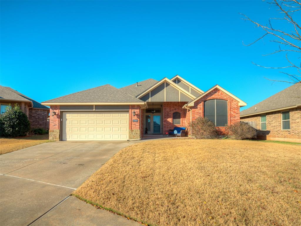 Welcome to 15909 Burkett Circle, nestled on a cul-de-sac in the highly desirable Deer Creek Park neighborhood! This charming 3-bedroom, 2-bathroom home offers a layout designed for easy, comfortable living. With a NEW fence (March 2025), NEW roof (May 2024) and a NEW hot water tank (March 2024), you can move in with peace of mind.  Welcoming front porch leads you inside to an inviting living room with a gas fireplace, making it the heart of the home. The beautiful wood-look luxury vinyl plank floors, energy-saving window screens, and high ceilings make every room feel spacious and bright. Living room flows into the kitchen which is both stylish and functional, featuring stainless steel appliances, a gas stove, and dining room. Plus a large pantry and laundry room offering tons of storage. A handy built-in desk/study nook area is perfect for crafts, homework, or keeping life organized. The serene primary suite offers a quiet retreat with a private bathroom complete with dual sinks, a large shower, and a roomy walk in closet. Two more nice size bedrooms and a full bath offer space for family and guests. A covered patio perfect for cookouts or relaxing overlooks a wooden swing/play set that can remain or be removed....whatever fits your lifestyle. Enjoy peaceful mornings on the front porch overlooking the quiet cul-de-sac, or head out to take advantage of all that Deer Creek Park has to offer—including a neighborhood pool, scenic pond, walking trails, and a playground for  outdoor fun. All of this within the highly acclaimed Deer Creek schools.  A great place to call home!