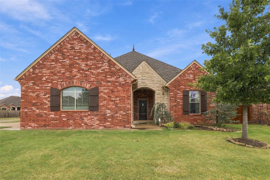 Experience elevated living in this stunning, custom-built 5-bedroom home tucked inside a gated community, zoned for Deer Creek Schools. Thoughtfully designed with upscale finishes and brand new carpet on the first floor..Soaring 10-foot ceilings, gorgeous granite countertops, and a beautifully upgraded kitchen with a pot filler and custom storage create an inviting space for everyday living and entertaining. A custom built-in office offers a polished work-from-home space, while built-in living room speakers set the mood for relaxing evenings.Upstairs, the spacious flex room features its own closet and bathroom, ideal for a private guest suite, additional bedroom, second living area, or multigenerational living.Step outside to your oversized covered patio with built-in speakers and a fire pit, perfect for hosting gatherings or enjoying peaceful evenings at home. Additional features include a storm shelter, sprinkler system, epoxy garage floors, insulated garage, and a huge walk-out attic for extra storage.Enjoy the added privacy of a gated neighborhood with community amenities, including a swimming pool and playground. This home offers the perfect setting to live, entertain, and make lasting memories. Schedule your private showing today!