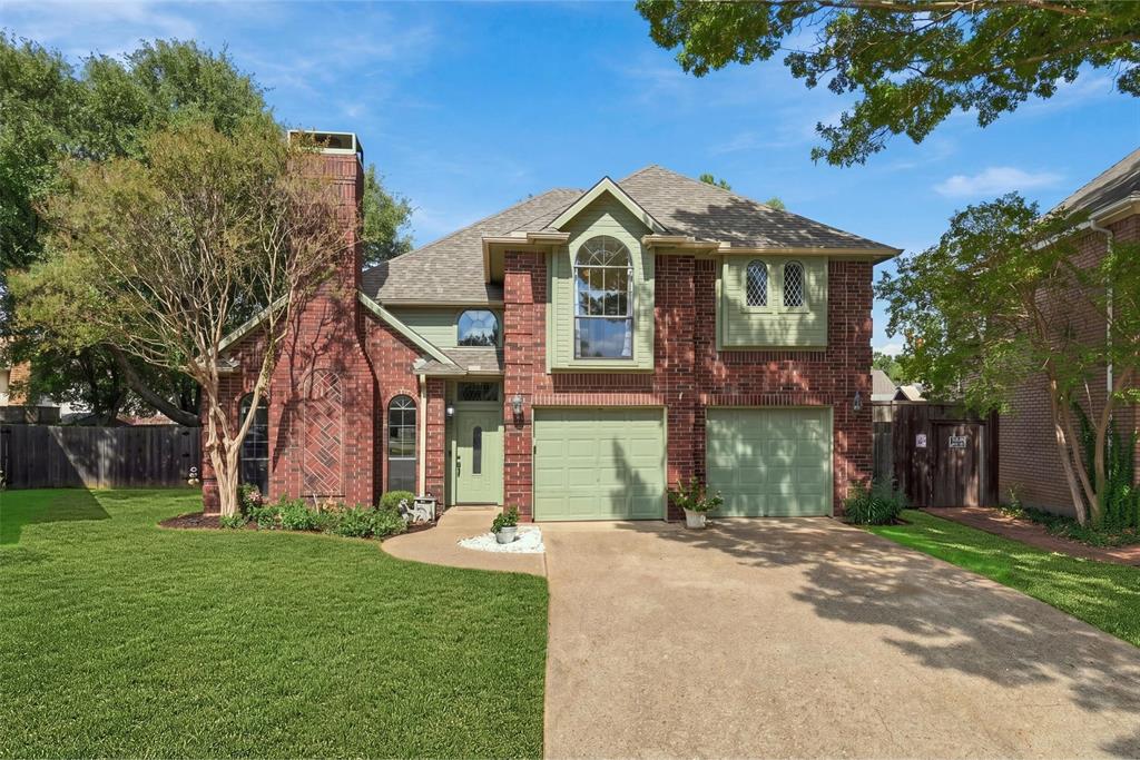 Welcome to 3817 Periwinkle St, a beautifully updated Bedford home where pride of ownership truly shines from the minute you pull up, with a location that can't be beat. You are minutes away from major highways, local dining, shopping, and everything the Mid-Cities have to offer. Inside, vaulted ceilings, brand new flooring, and custom accent molding set the tone. The downstairs has two large living areas, with the front room anchored by a floor to ceiling brick fireplace and the back family room is surrounded by large windows overlooking the pool and large backyard. The fully renovated kitchen is the standout, with quartz countertops, a herringbone tile backsplash, custom cabinetry, and upgraded stainless appliances including a gas range. Just off the kitchen, the formal dining room fills with natural light from oversized windows. You'll find generous closets and extra storage throughout, so everything has a place, plus one of the most practical features in the home is a laundry room on each floor, which means no more hauling baskets up and down the stairs. Out back, the fully fenced yard is made for weekends hosting at home. It has a sparkling pool, established trees, a great shed, large grass area and plenty of patio space for lounging or dining outdoors. Recent updates include a new roof (2024), a resurfaced pool with a brand new pool filter, and new flooring & carpet throughout. Come make it yours today!