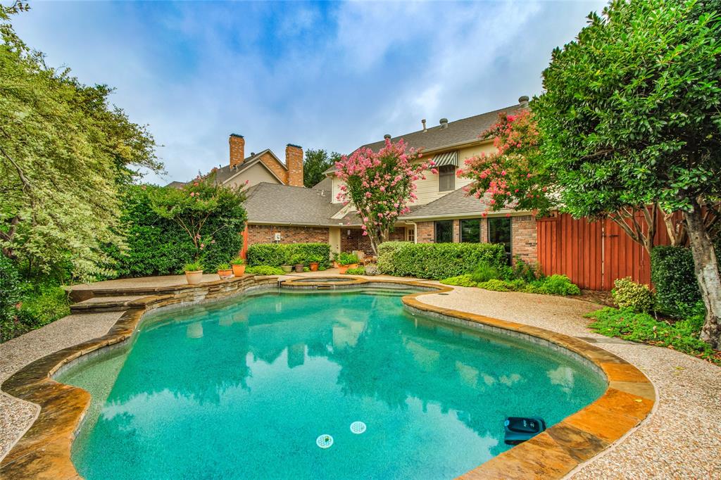 Welcome to 3136 San Simeon Way, a warm and inviting custom home nestled in the highly sought-after, award-winning Forest Creek Estates. Ideally situated across from a scenic hike-and-bike trail that winds along the creek, this magnificent north-facing home offers a rare blend of nature, comfort, and convenience right in the heart of Plano. Inside, you’ll find 5 bedrooms, 3.1 bathrooms, and 3,300 square feet full of character and charm, with soaring ceilings and abundant natural light. The cozy family room overlooks the pool and is an ideal space for hosting guests or relaxing after a long day. The primary suite is located downstairs and boasts a remodeled spa-inspired bathroom with separate tub and shower, and a generous walk-in closet. Additional bedroom downstairs is a perfect guest suite. Upstairs, you’ll find three bedrooms, including a spacious flex space that could be a bedroom, media room, game room, or office. Step outside into the backyard to experience your own private retreat—an idyllic setting featuring lush landscaping and a sparkling heated pool that creates a peaceful, resort-like atmosphere.  The active voluntary HOA enhances the community with beautifully maintained common areas and a calendar of fun neighborhood events. Centrally located to DNT, 121, 75, and PGBT. Enjoy close proximity to top-rated schools, Legacy West, H-E-B, Jack Carter Outdoor Pool, and other premier shopping and recreation destinations. This home truly delivers good vibes only—offering lifestyle, location, and luxury all in one. Don’t miss your chance to call this rare gem your own!